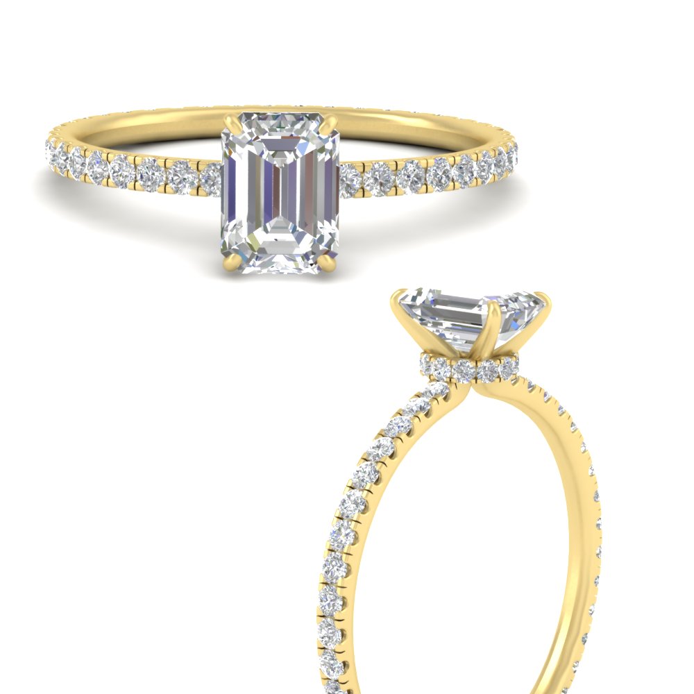Beautiful Emerald Cut Lab Diamond 2 Carat Ring with 14K Yellow Gold White Diamond