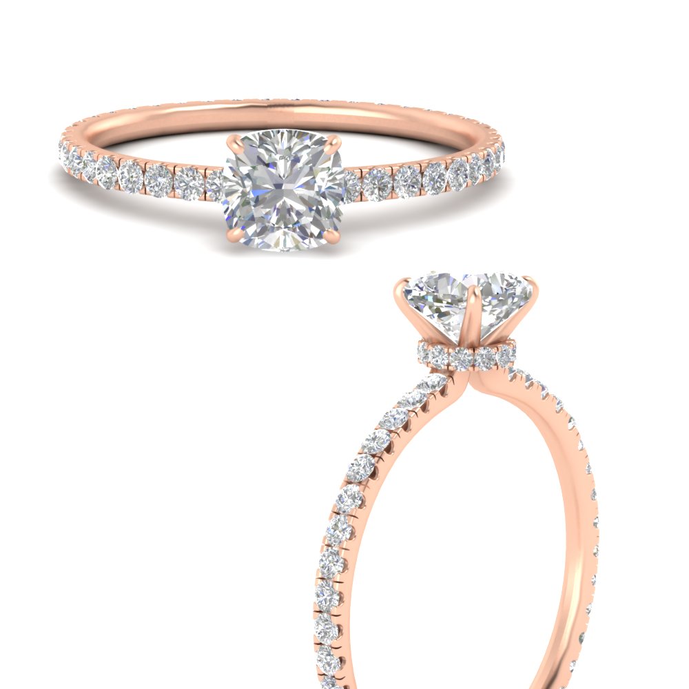 Cushion Cut Lab Diamond 2.50 Carat Engagement Ring with 14K Rose Gold White Diamond