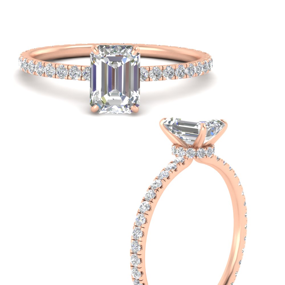 Emerald Cut 2.50 Ct. Lab Diamond Halo Wedding Ring with 14K Rose Gold White Diamond