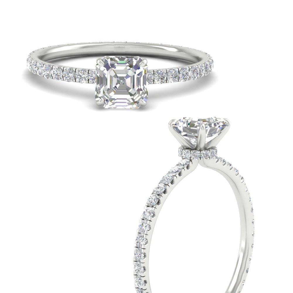 Eternity Hidden Halo Asscher Cut Lab Diamond 3 Ct. Ring with 14K White Gold White Diamond