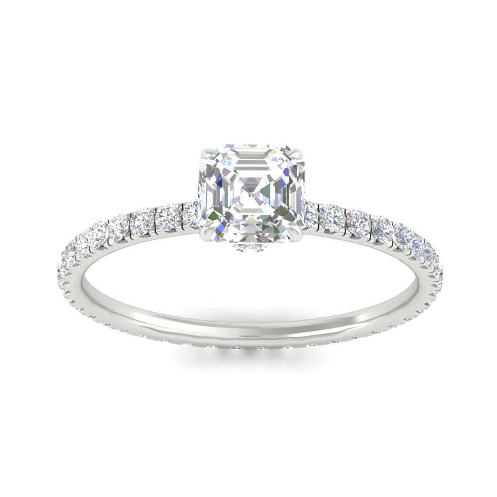 Eternity Hidden Halo Asscher Cut Lab Diamond 3 Ct. Ring with 14K White Gold White Diamond