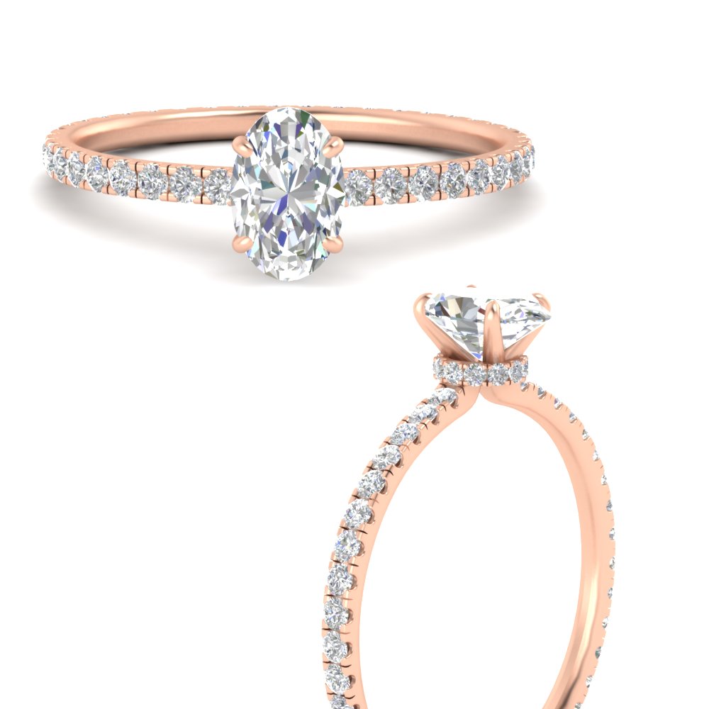 Full Eternity 2.50 Ct. Oval Lab Diamond Ring with 14K Rose Gold White Diamond