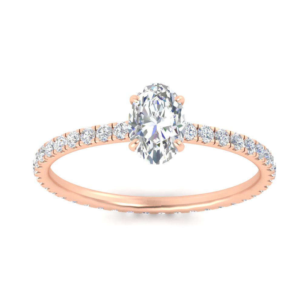 Full Eternity 2.50 Ct. Oval Lab Diamond Ring with 14K Rose Gold White Diamond