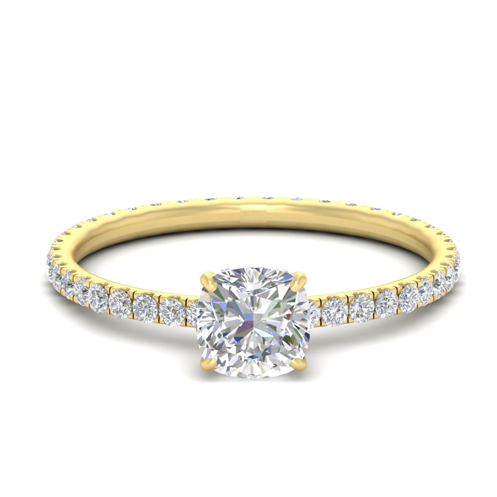 Full Eternity 3.50 Carat Cushion Cut Lab Diamond Ring with 14K Yellow Gold White Diamond