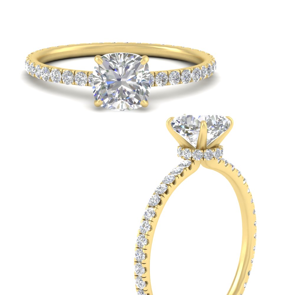 Full Eternity 3.50 Carat Cushion Cut Lab Diamond Ring with 14K Yellow Gold White Diamond
