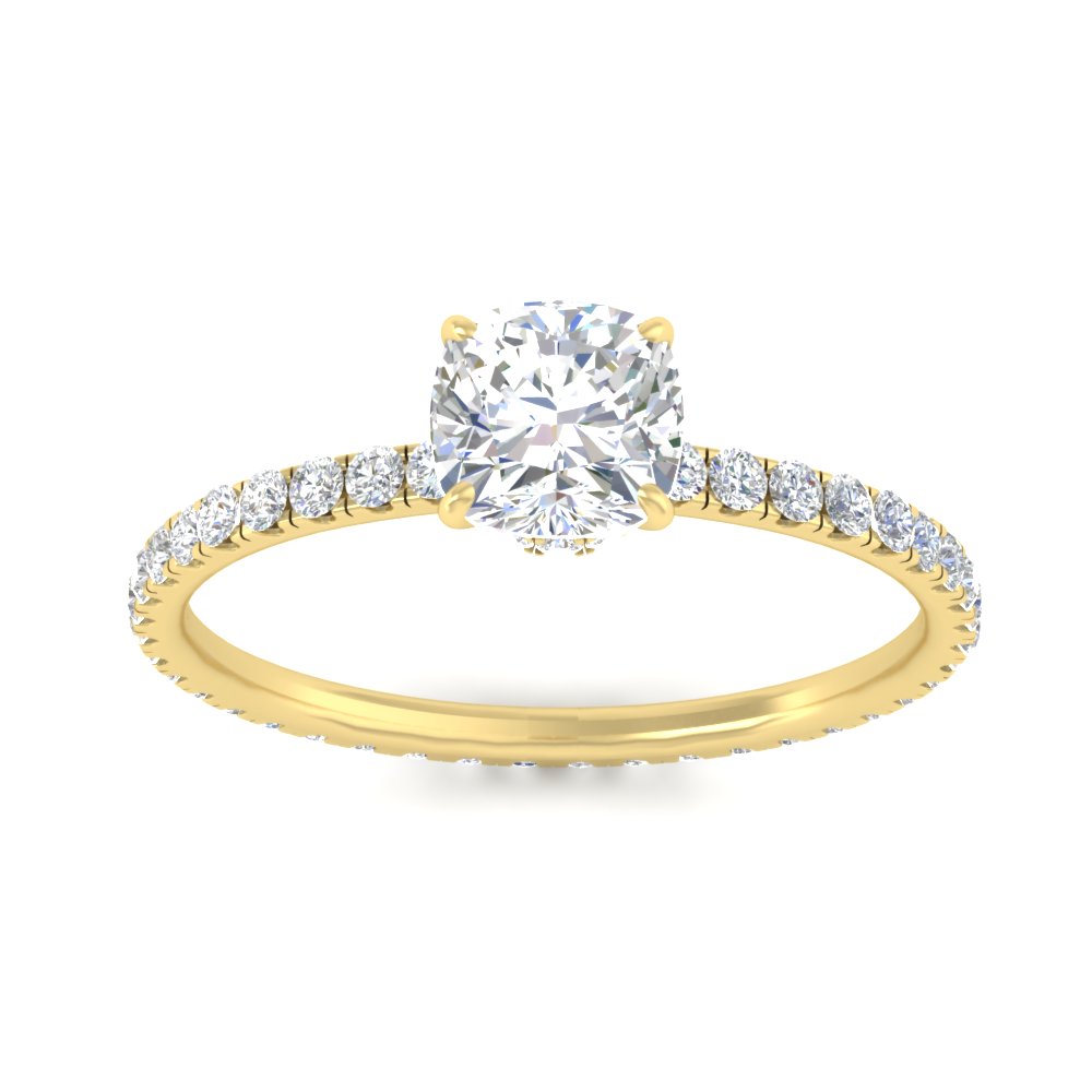 Full Eternity 3.50 Carat Cushion Cut Lab Diamond Ring with 14K Yellow Gold White Diamond