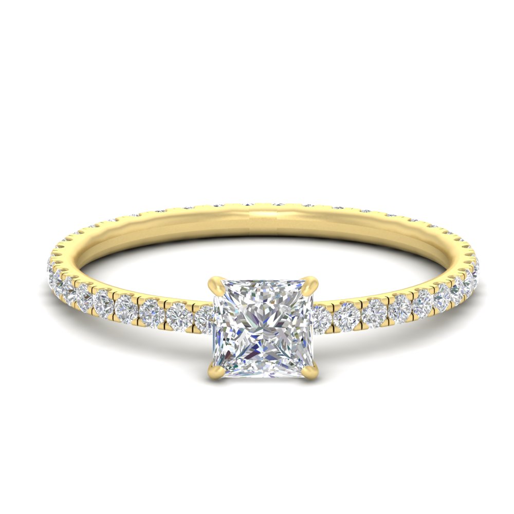 Full Eternity Princess Cut Lab Diamond 2 Carat Ring with 14K Yellow Gold White Diamond