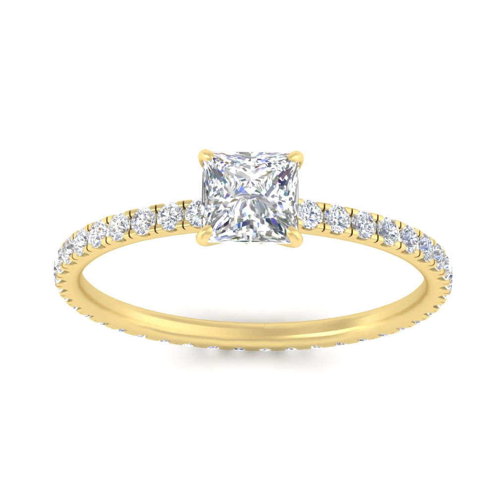 Full Eternity Princess Cut Lab Diamond 2 Carat Ring with 14K Yellow Gold White Diamond