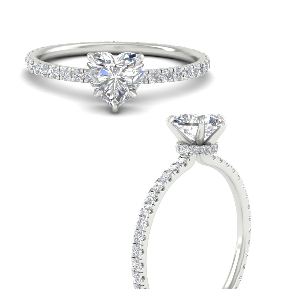 Heart Shaped 1.50 Ct. Lab Diamond Hidden Halo Ring with 14K White Gold White Diamond