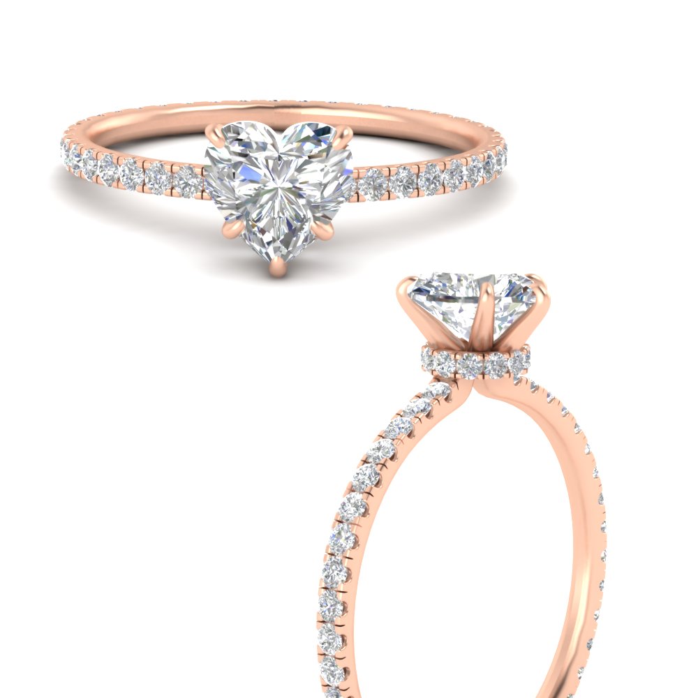 Hidden Halo 2.50 Ct. Heart Shaped Lab Diamond Ring with 14K Rose Gold White Diamond