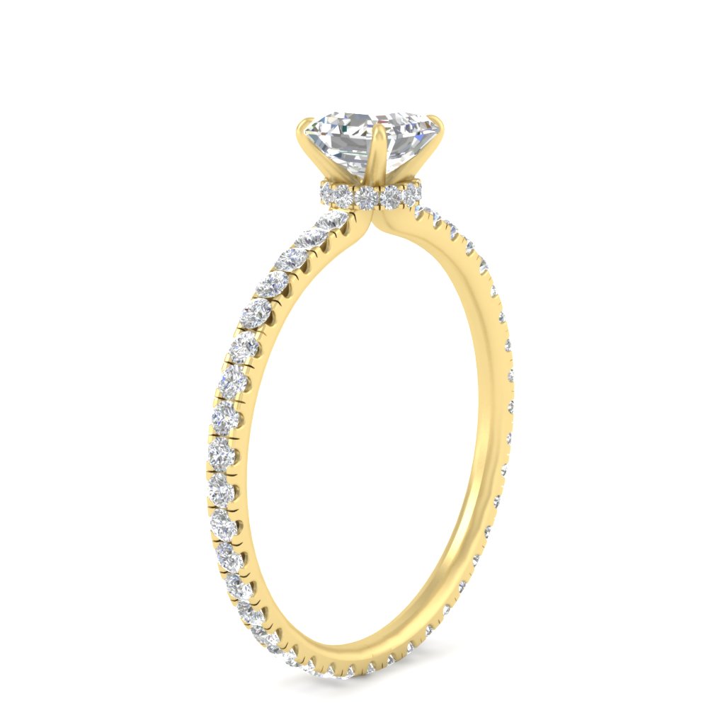 Hidden Halo Eternity Asscher Cut lab Diamond 2 Carat Ring with 14K Yellow Gold White Diamond