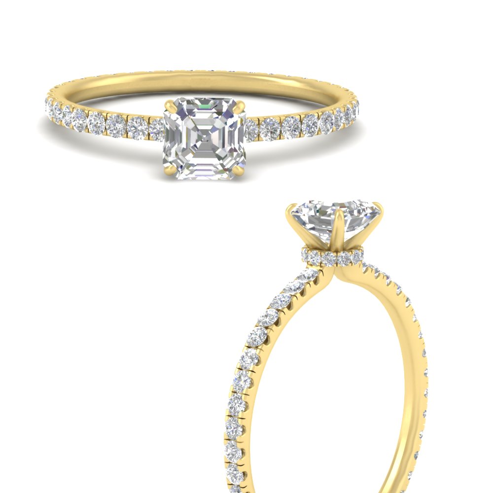 Hidden Halo Eternity Asscher Cut lab Diamond 2 Carat Ring with 14K Yellow Gold White Diamond