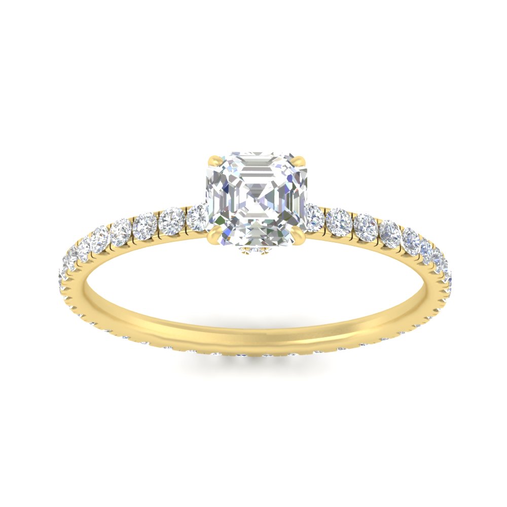 Hidden Halo Eternity Asscher Cut lab Diamond 2 Carat Ring with 14K Yellow Gold White Diamond