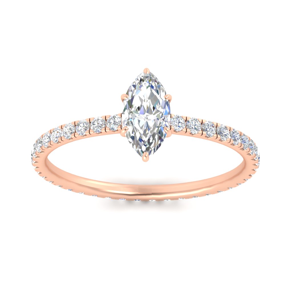 Marquise Cut Lab Diamond 2.50 Ct. Halo Eternity Ring with 14K Rose Gold White Diamond