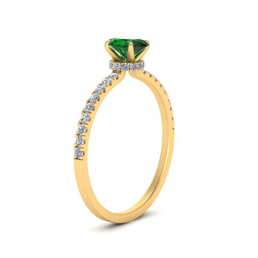 Oval Gemstone And Diamond Under Halo Ring with Green Emerald in 14K Yellow Gold