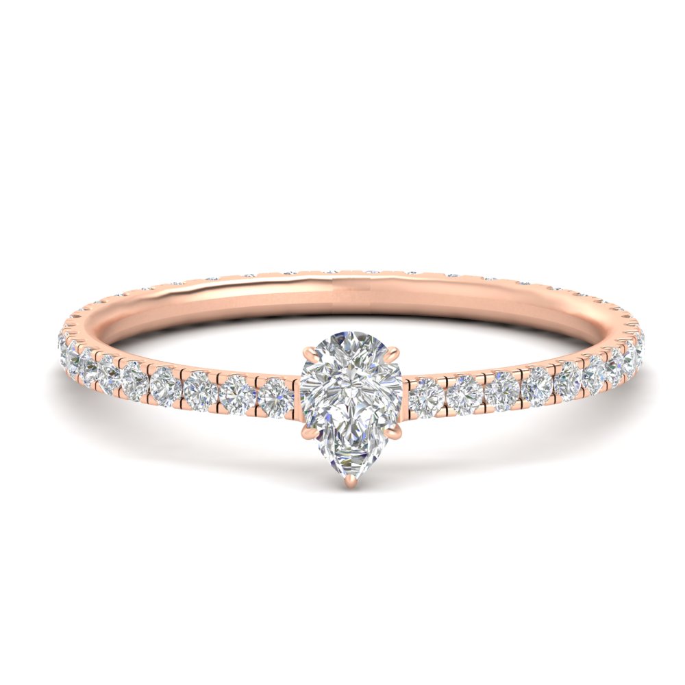 Pear Shaped Hidden Halo Eternity Diamond 1 Carat Ring with 14K Rose Gold White Diamond