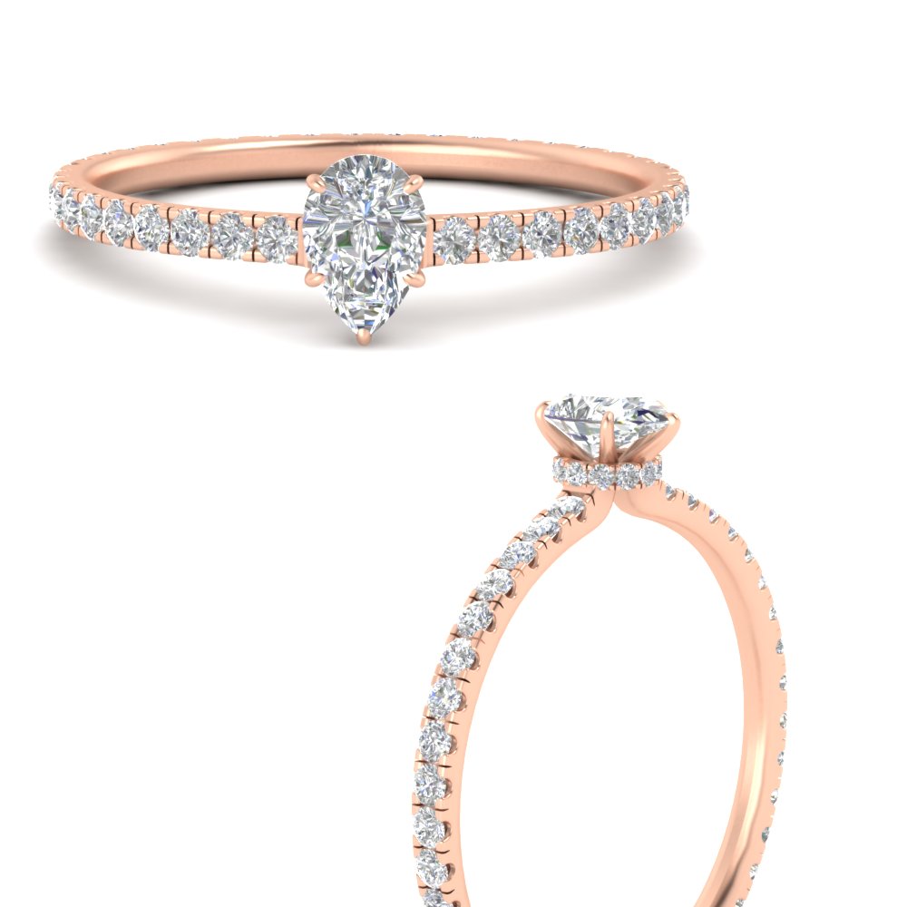 Pear Shaped Hidden Halo Eternity Diamond 1 Carat Ring with 14K Rose Gold White Diamond