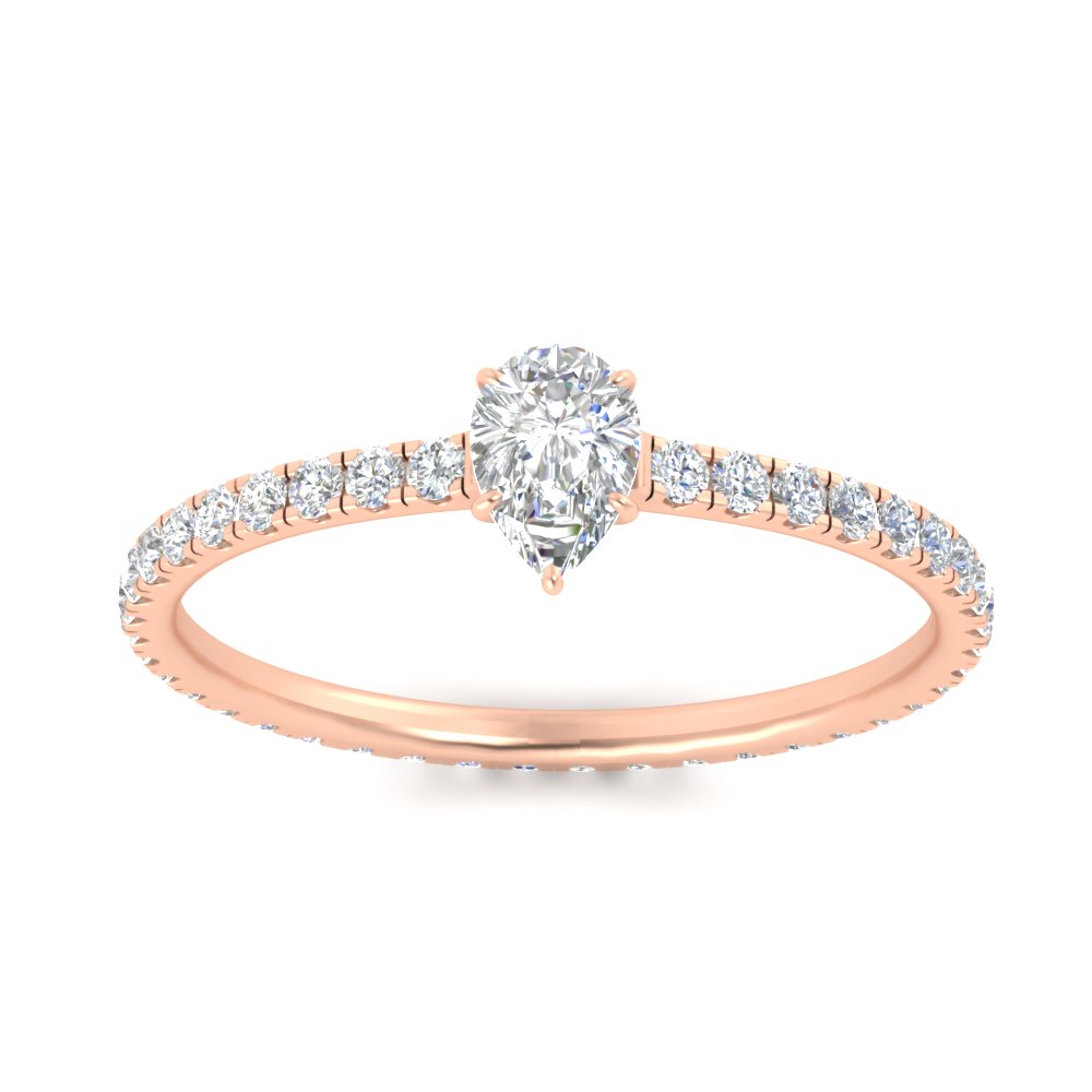 Pear Shaped Hidden Halo Eternity Diamond 1 Carat Ring with 14K Rose Gold White Diamond