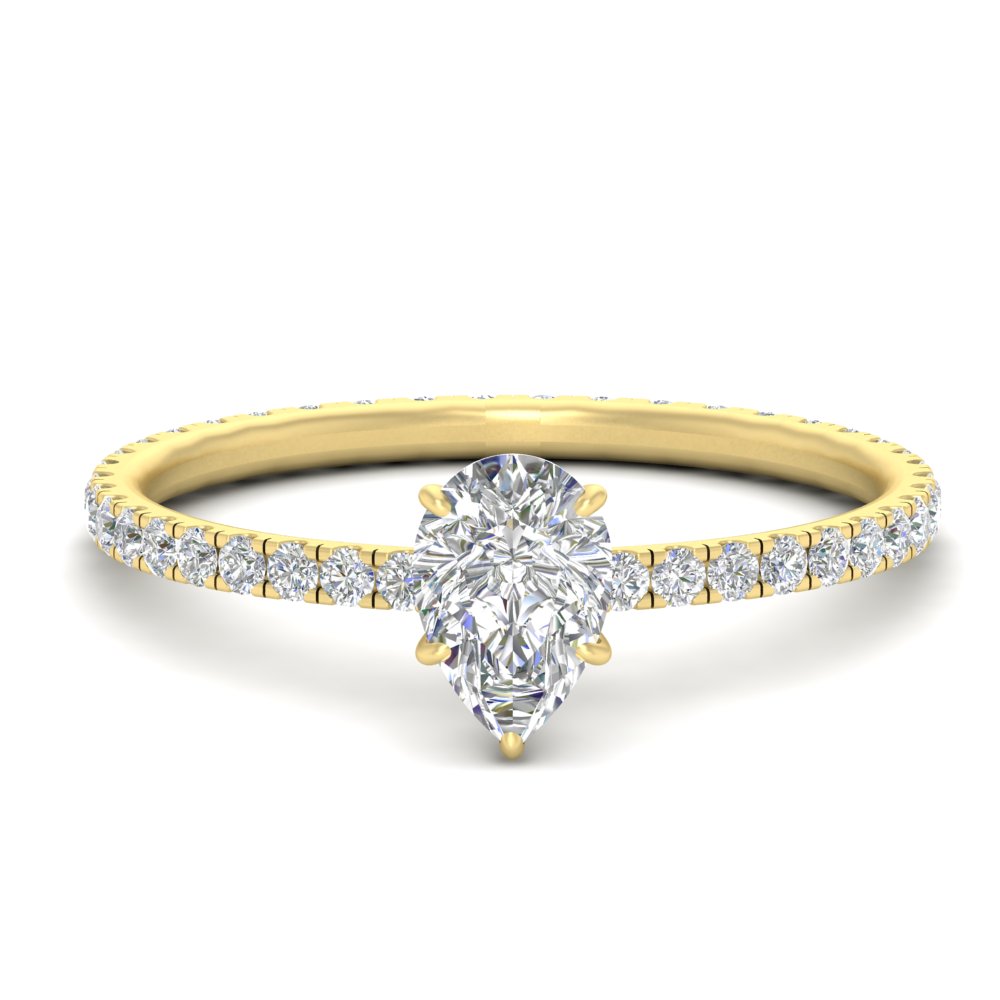 Pear Shaped Lab Diamond 3.50 Carat Engagemnet Ring with 14K Yellow Gold White Diamond