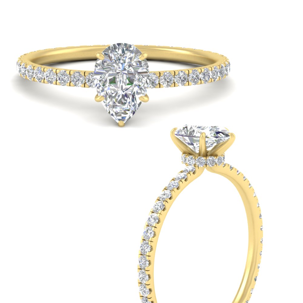 Pear Shaped Lab Diamond 3.50 Carat Engagemnet Ring with 14K Yellow Gold White Diamond