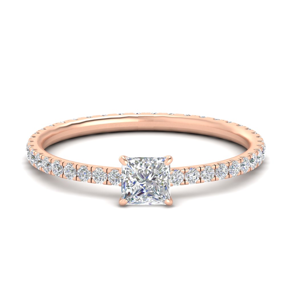 Princess Cut 1 Carat Hidden Halo Diamond Ring with 14K Rose Gold White Diamond