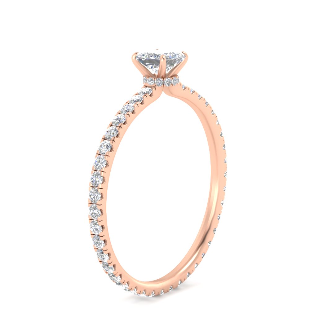 Princess Cut 1 Carat Hidden Halo Diamond Ring with 14K Rose Gold White Diamond