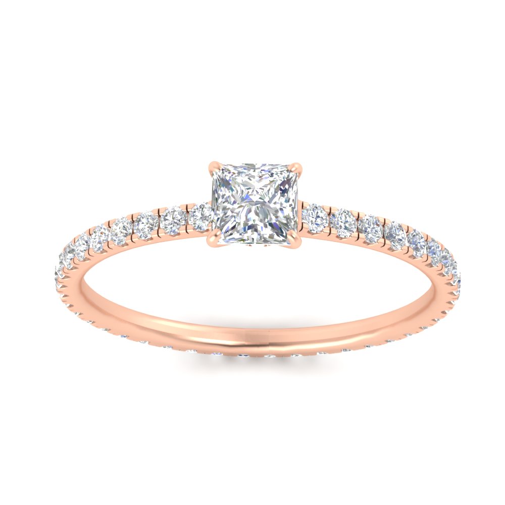 Princess Cut 1 Carat Hidden Halo Diamond Ring with 14K Rose Gold White Diamond