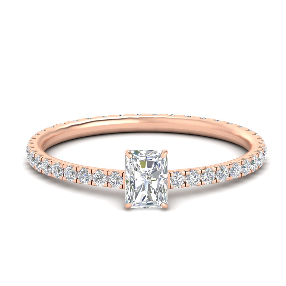 Radiant Cut 1 Carat Diamond Hidden Halo Ring with 14K Rose Gold White Diamond