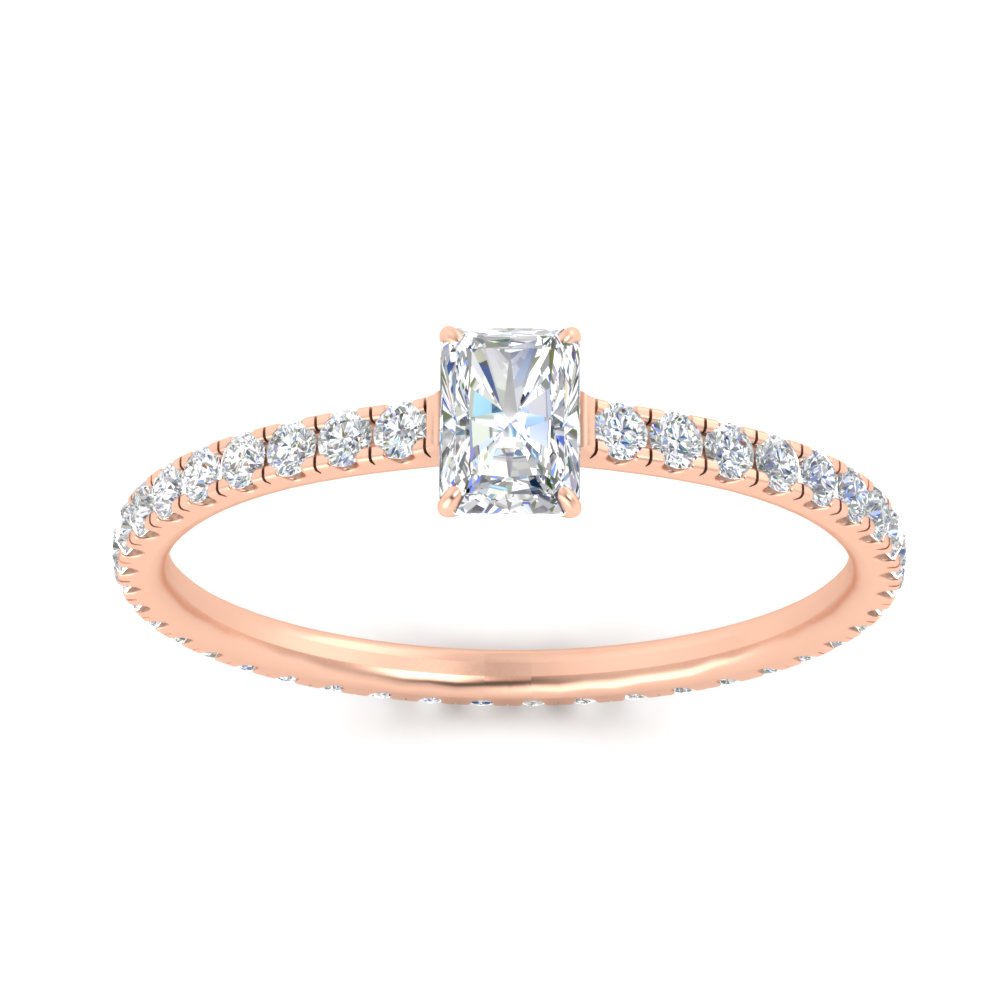 Radiant Cut 1 Carat Diamond Hidden Halo Ring with 14K Rose Gold White Diamond