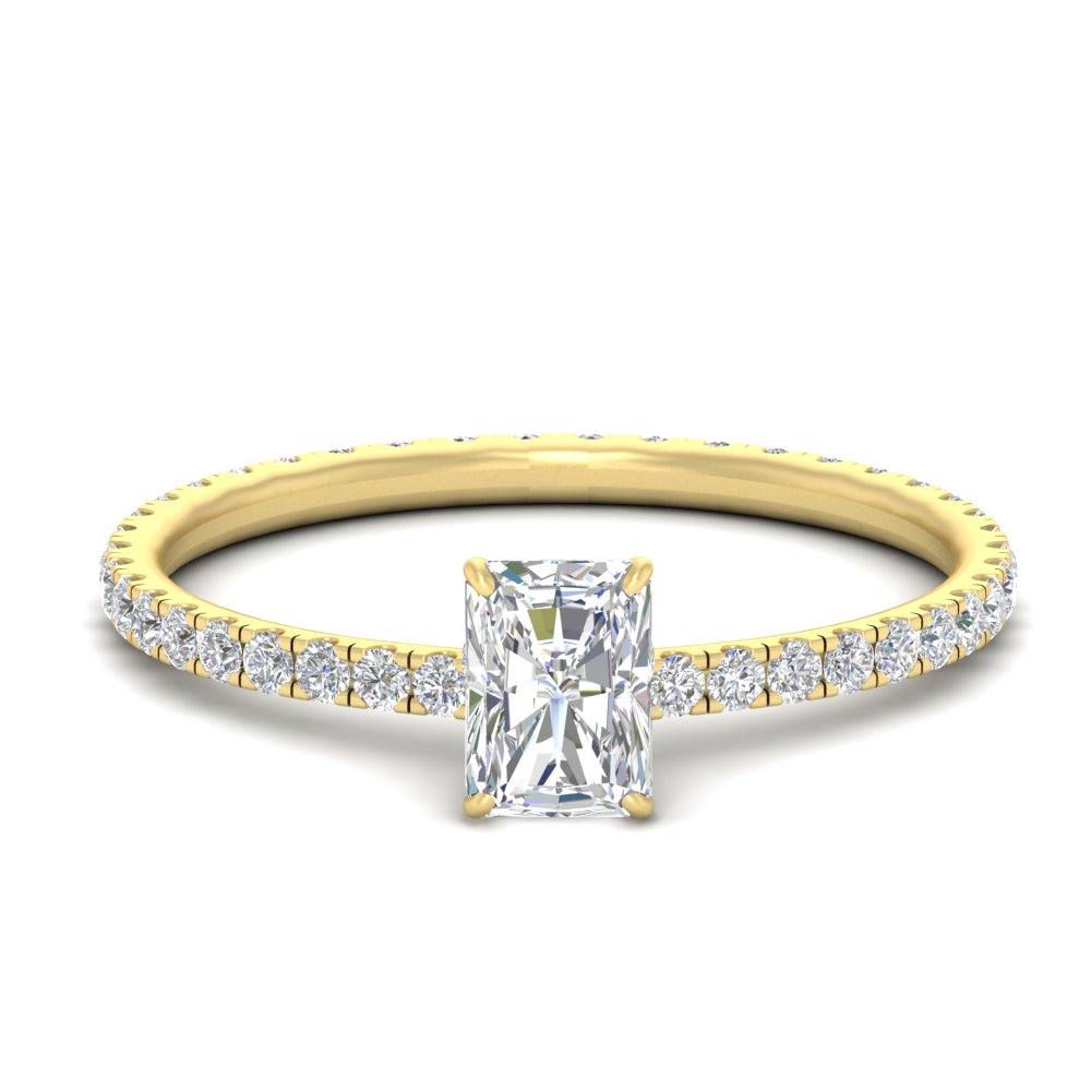 Radiant Cut Lab Diamond 2 Carat Eternity Ring with 14K Yellow Gold White Diamond