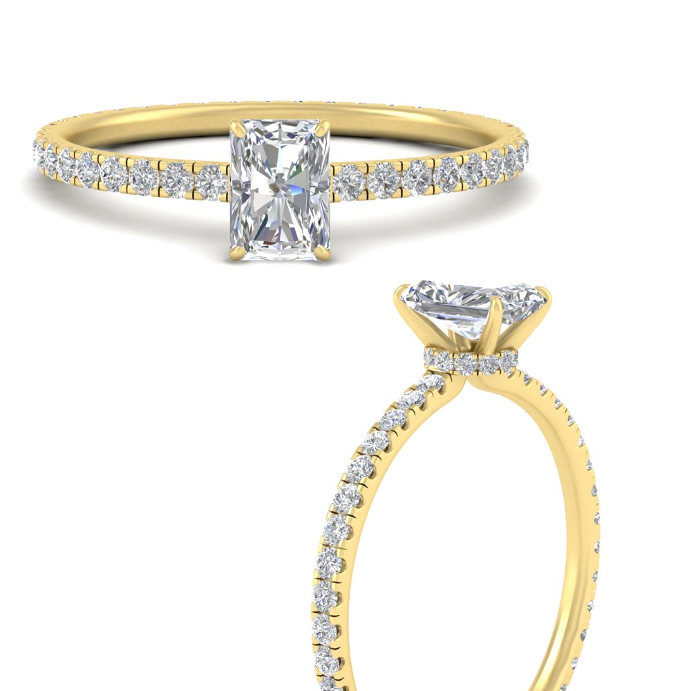 Radiant Cut Lab Diamond 2 Carat Eternity Ring with 14K Yellow Gold White Diamond