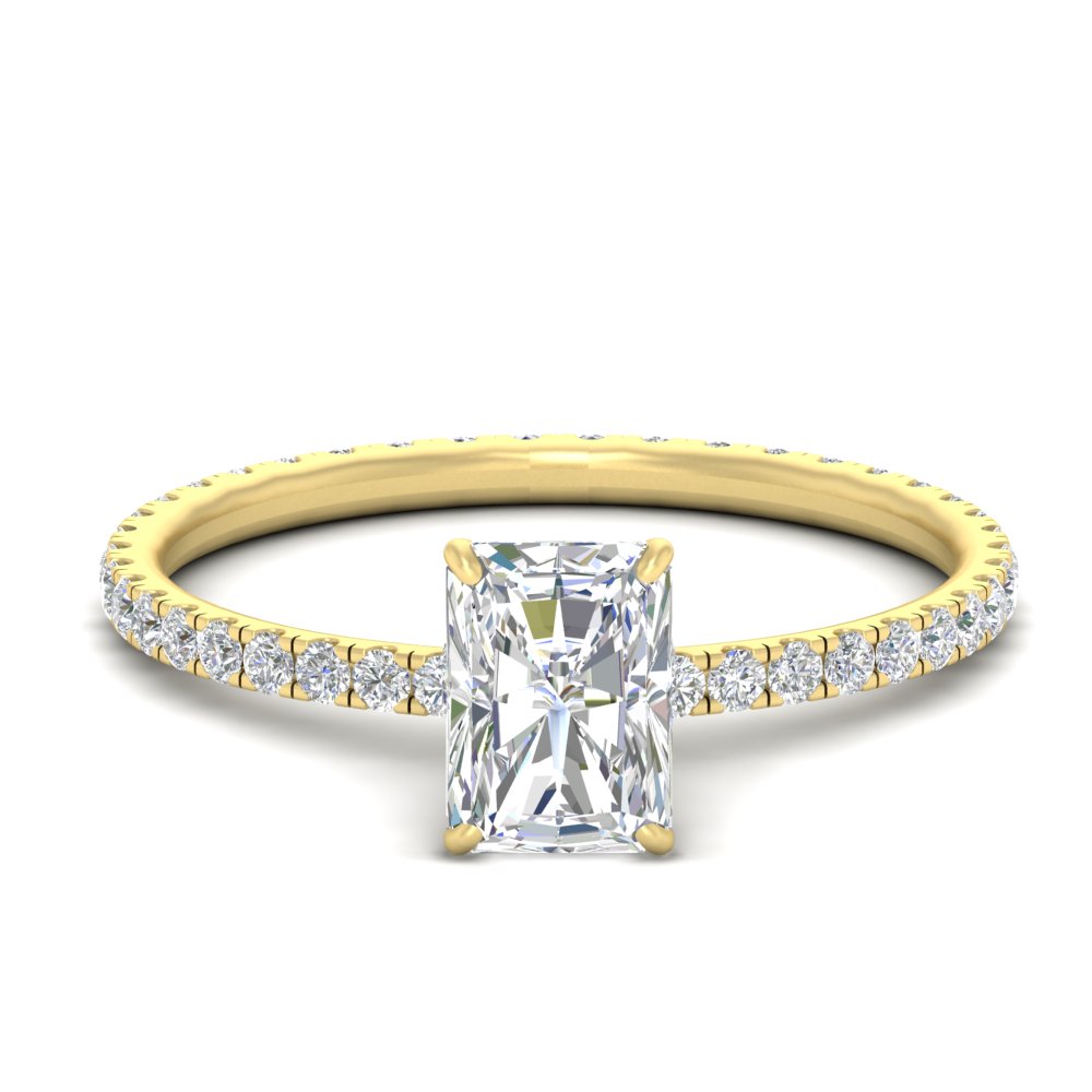 Radiant Cut Lab Diamond 3.50 Carat Engagement Ring with 14K Yellow Gold White Diamond