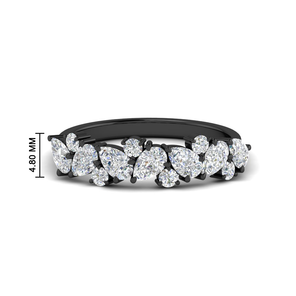 1 Carat Pear And Round Half Eternity Black Band with 14K Black Gold White Diamond