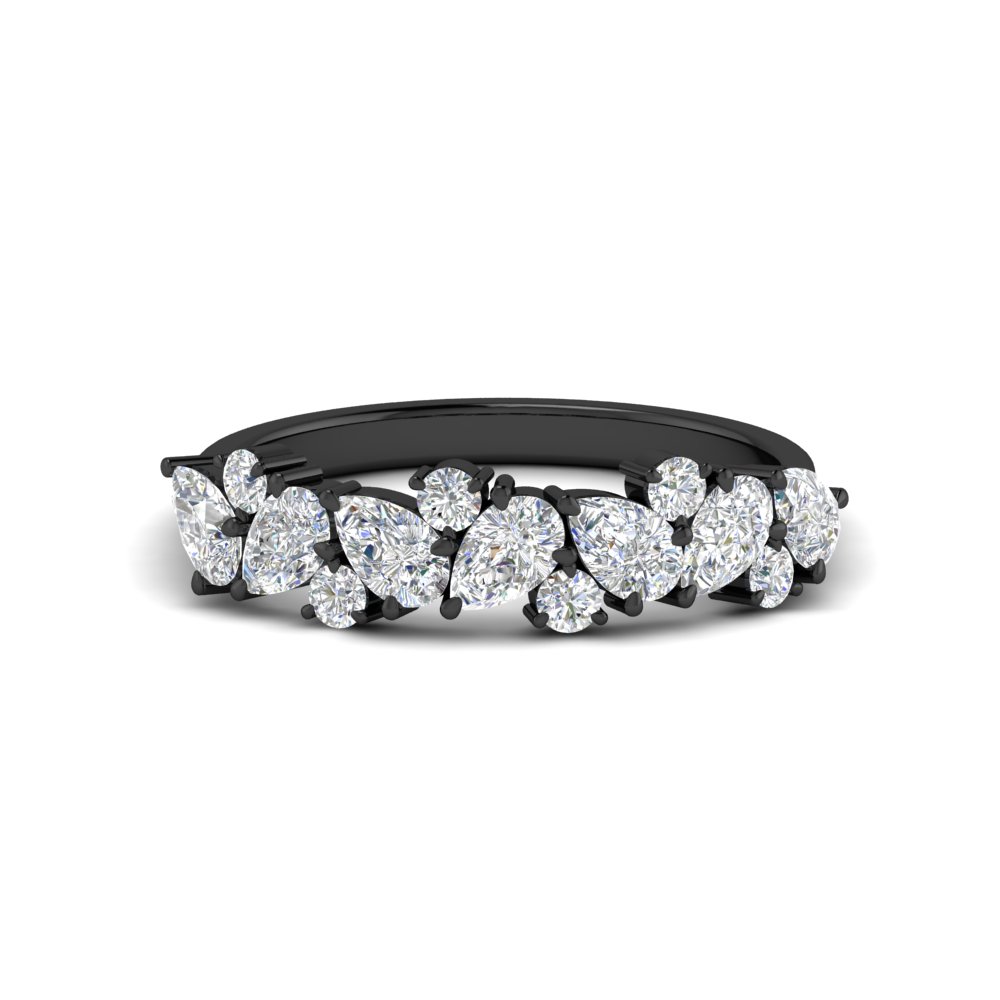 1 Carat Pear And Round Half Eternity Black Band with 14K Black Gold White Diamond