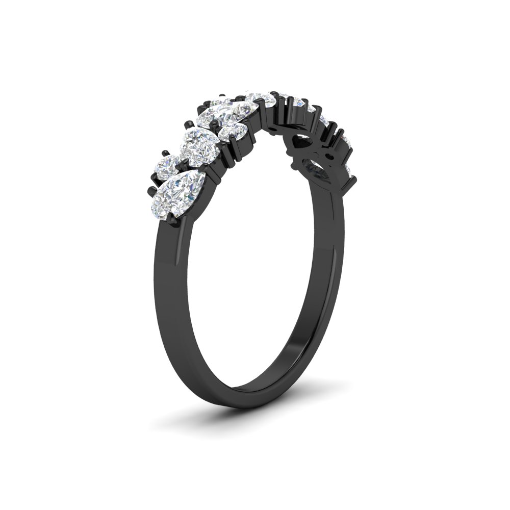 1 Carat Pear And Round Half Eternity Black Band with 14K Black Gold White Diamond