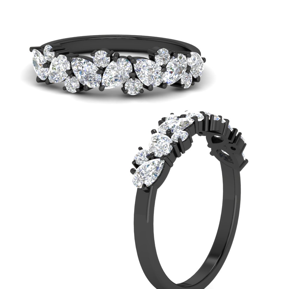1 Carat Pear And Round Half Eternity Black Band with 14K Black Gold White Diamond