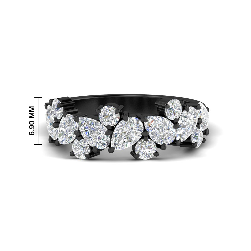 2 Carat Pear And Round Diamond Black Ring Band with 14K Black Gold White Diamond
