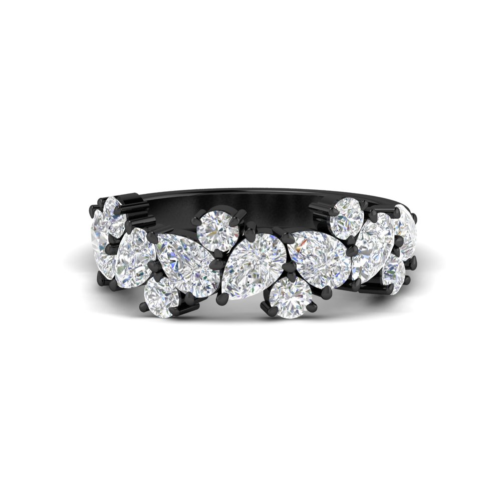 2 Carat Pear And Round Diamond Black Ring Band with 14K Black Gold White Diamond