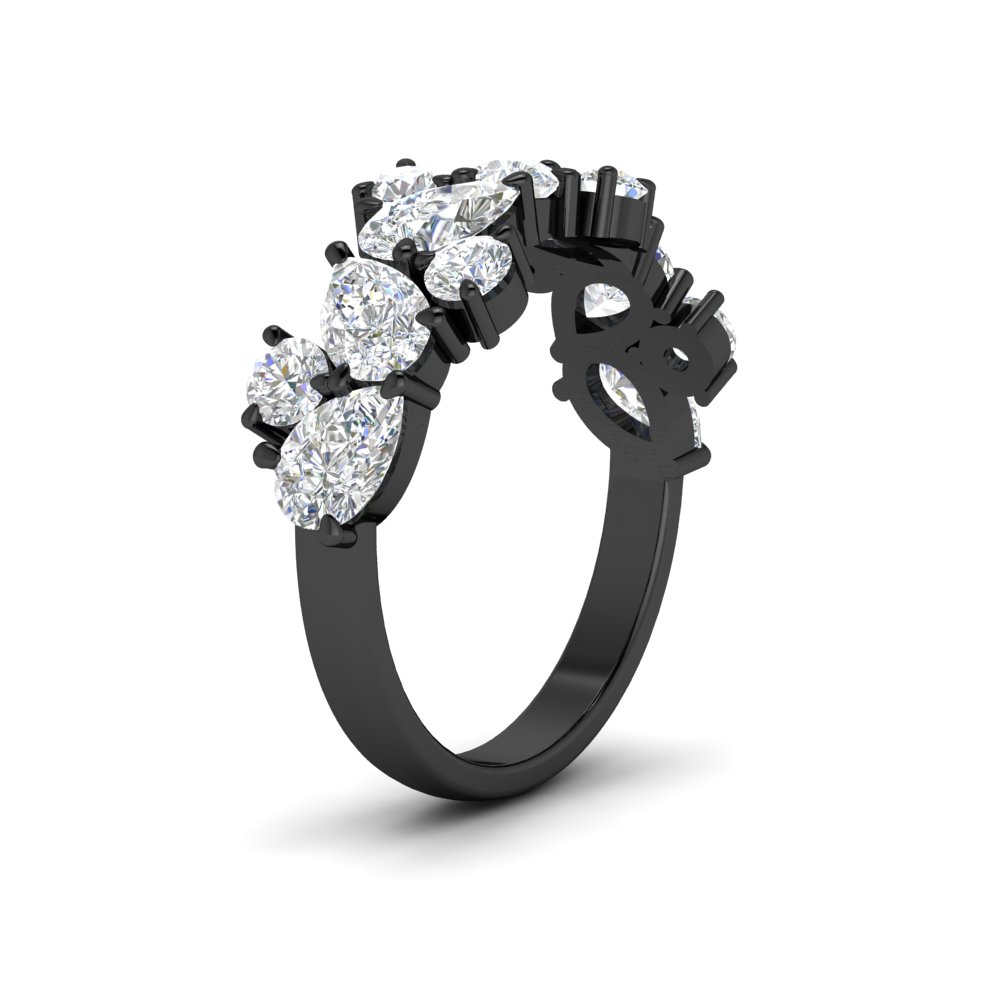 2 Carat Pear And Round Diamond Black Ring Band with 14K Black Gold White Diamond
