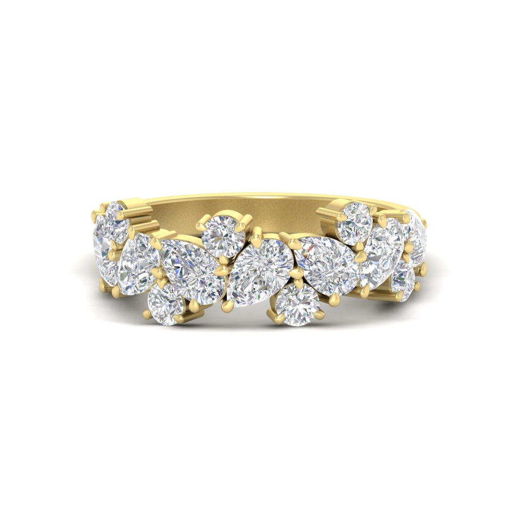 2 Carat Pear And Round Diamond Ring Band with 14K Yellow Gold White Diamond
