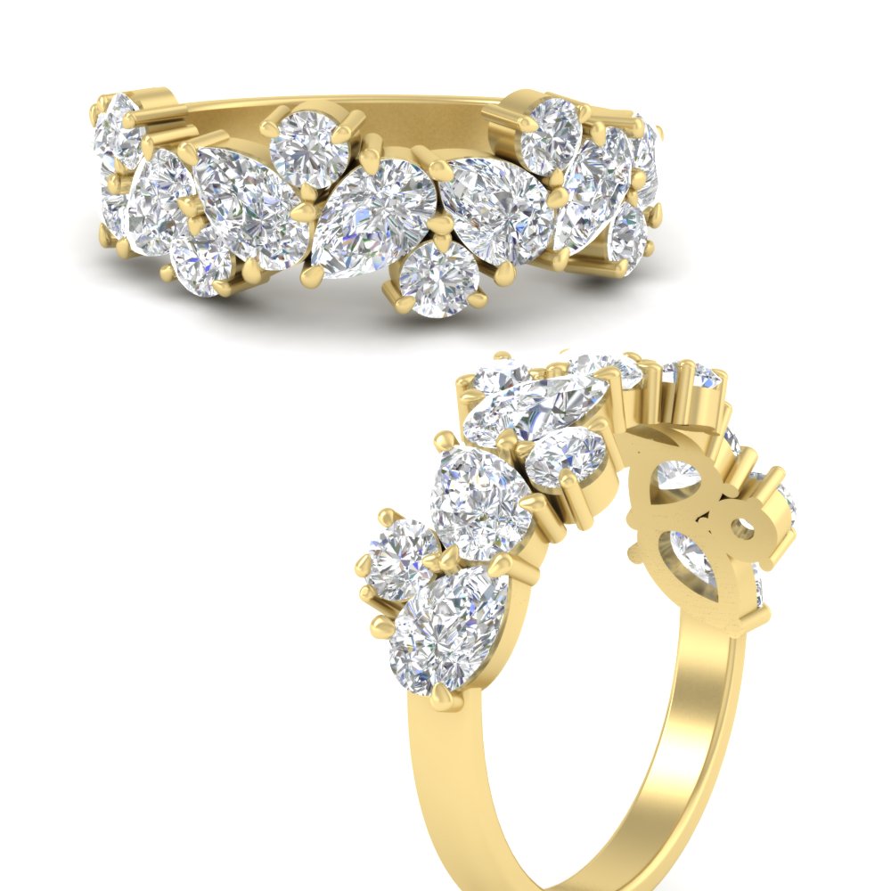 2 Carat Pear And Round Diamond Ring Band with 14K Yellow Gold White Diamond