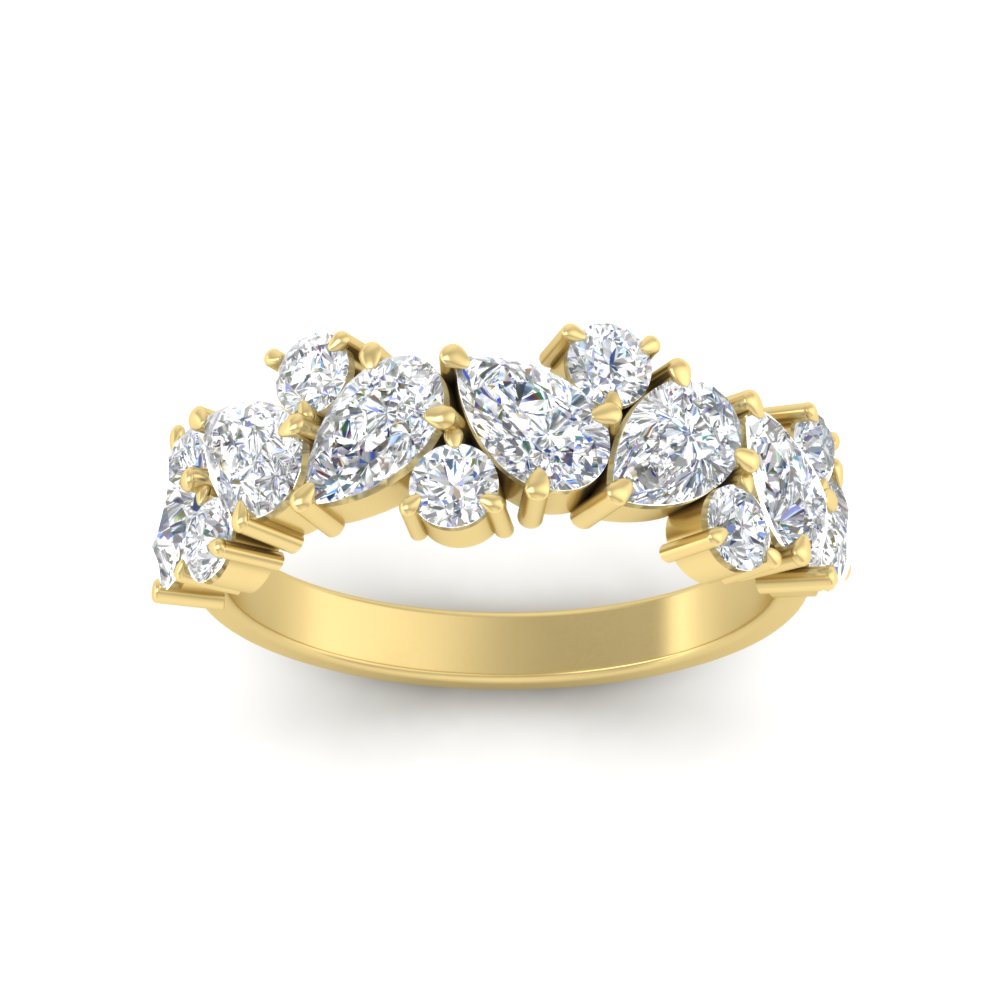 2 Carat Pear And Round Diamond Ring Band with 14K Yellow Gold White Diamond