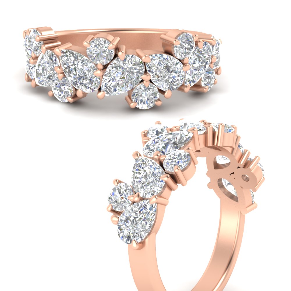 3 Carat Alternative Pear And Round Band Ring with 14K Rose Gold White Diamond