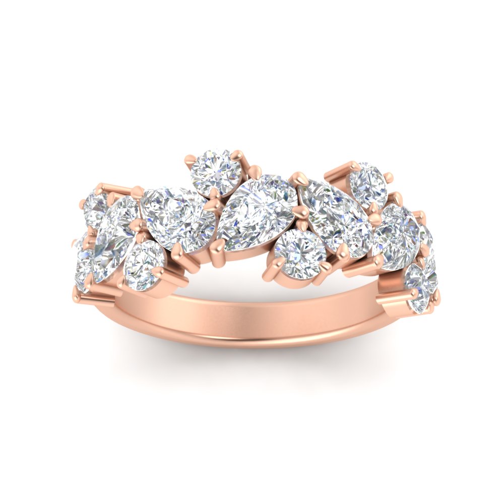 3 Carat Alternative Pear And Round Band Ring with 14K Rose Gold White Diamond