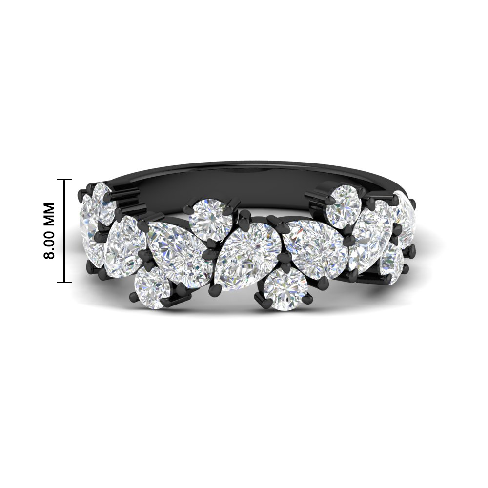 3 Carat Alternative Pear And Round Black Band Ring with 14K Black Gold White Diamond
