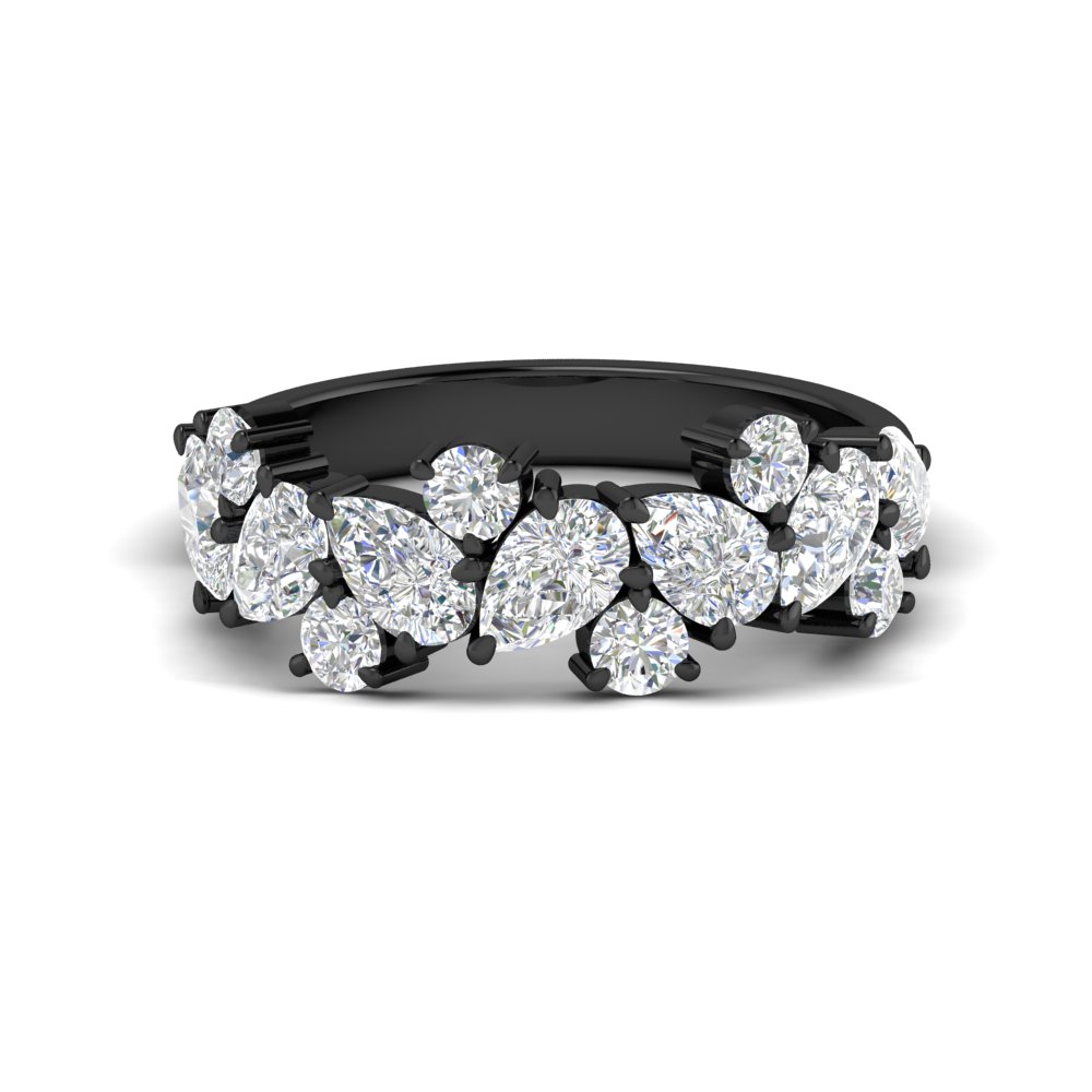 3 Carat Alternative Pear And Round Black Band Ring with 14K Black Gold White Diamond