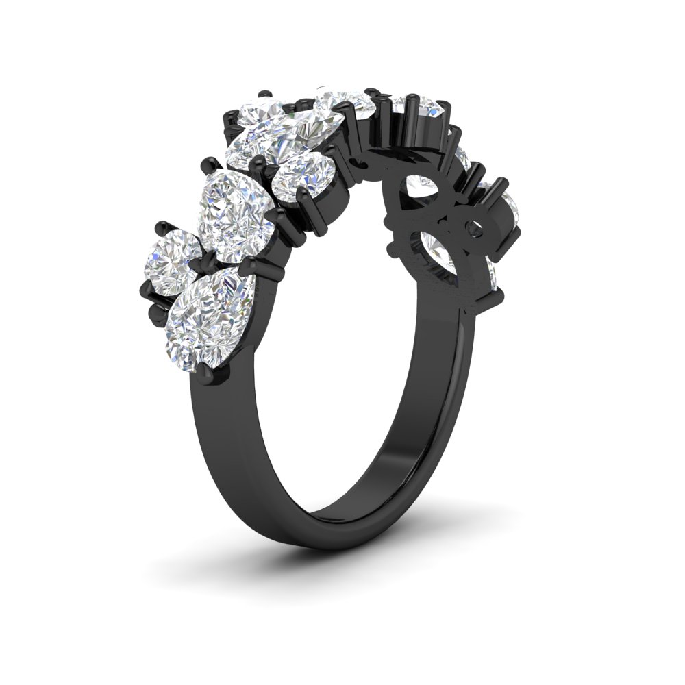 3 Carat Alternative Pear And Round Black Band Ring with 14K Black Gold White Diamond
