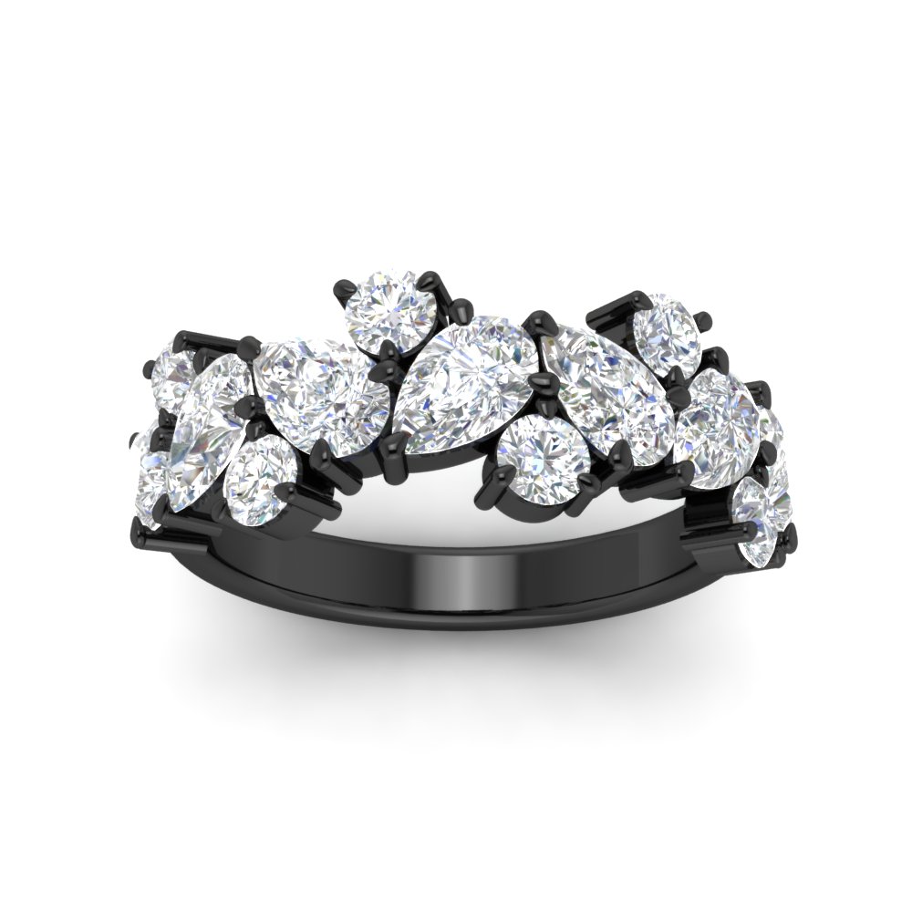 3 Carat Alternative Pear And Round Black Band Ring with 14K Black Gold White Diamond