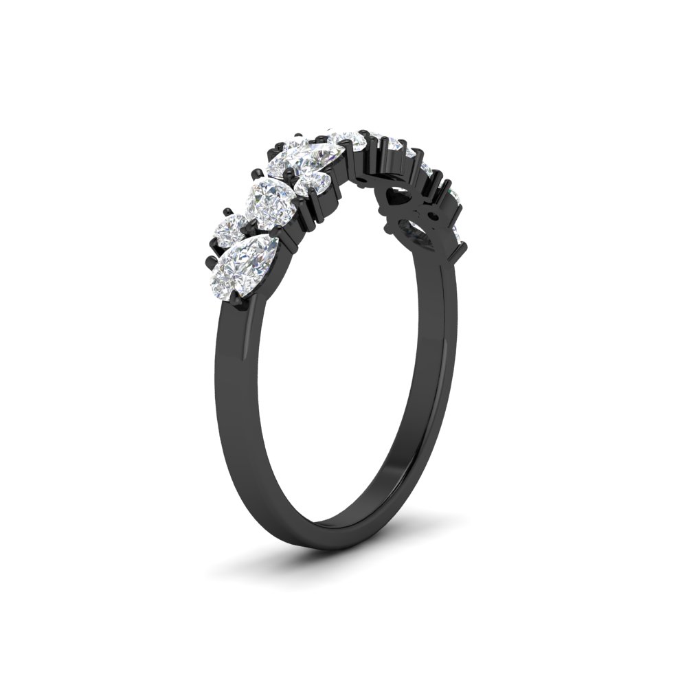 Half Carat Pear Diamond Black Anniversary Band with 14K Black Gold White Diamond