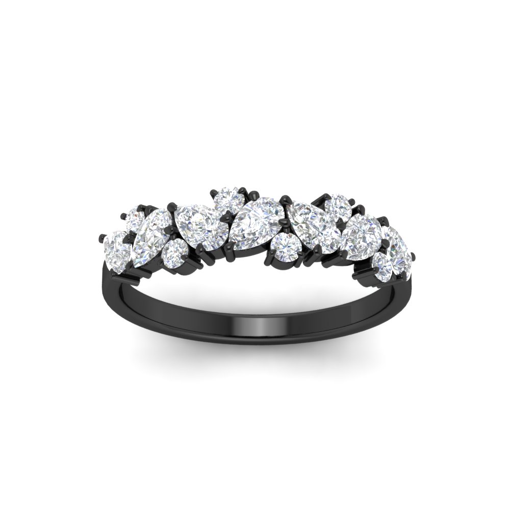 Half Carat Pear Diamond Black Anniversary Band with 14K Black Gold White Diamond